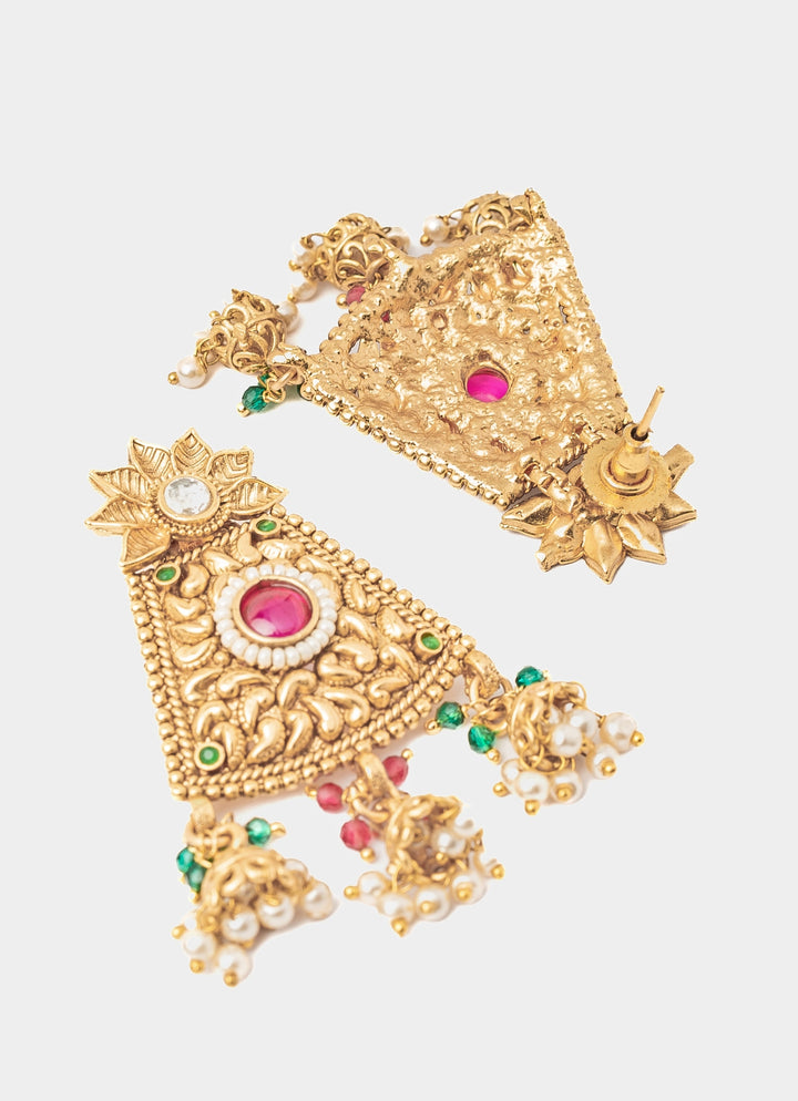 Gold Plated White And Green Beaded Choker Necklace Set