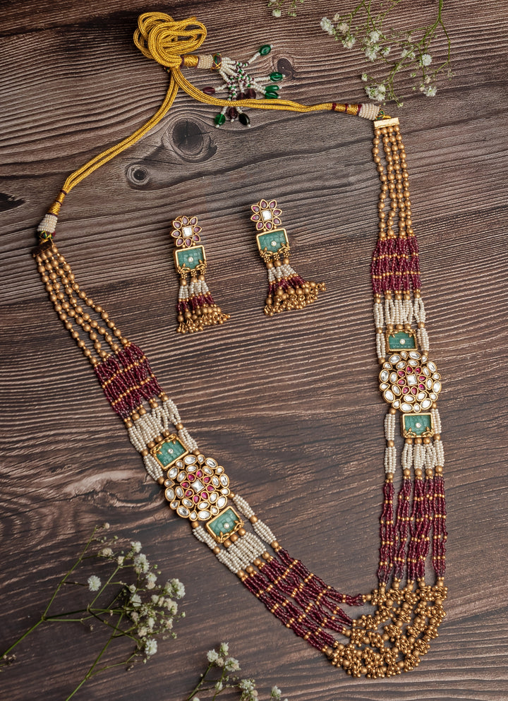 Gold Plated Multi Beaded Long Necklace Set