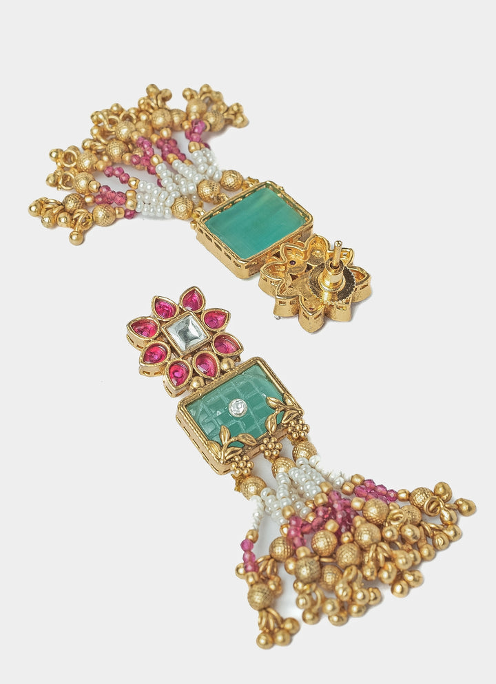 Gold Plated Multi Beaded Long Necklace Set