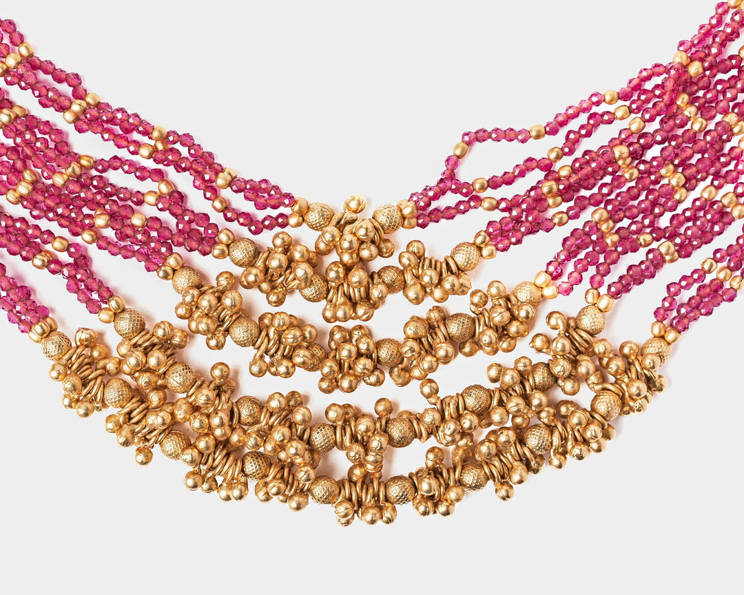 Gold Plated Multi Beaded Long Necklace Set