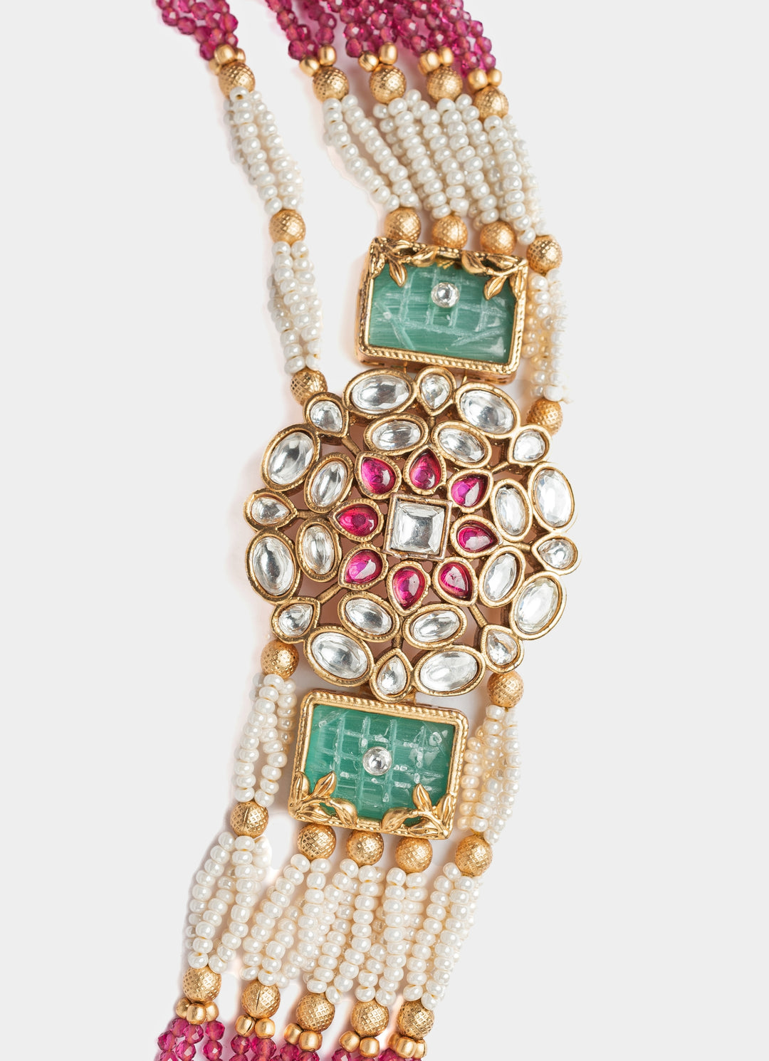 Gold Plated Multi Beaded Long Necklace Set