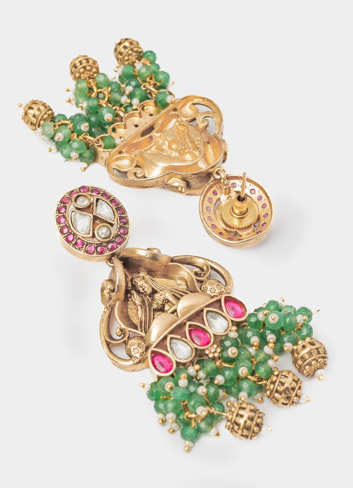 Gold Plated Green Long Necklace Set