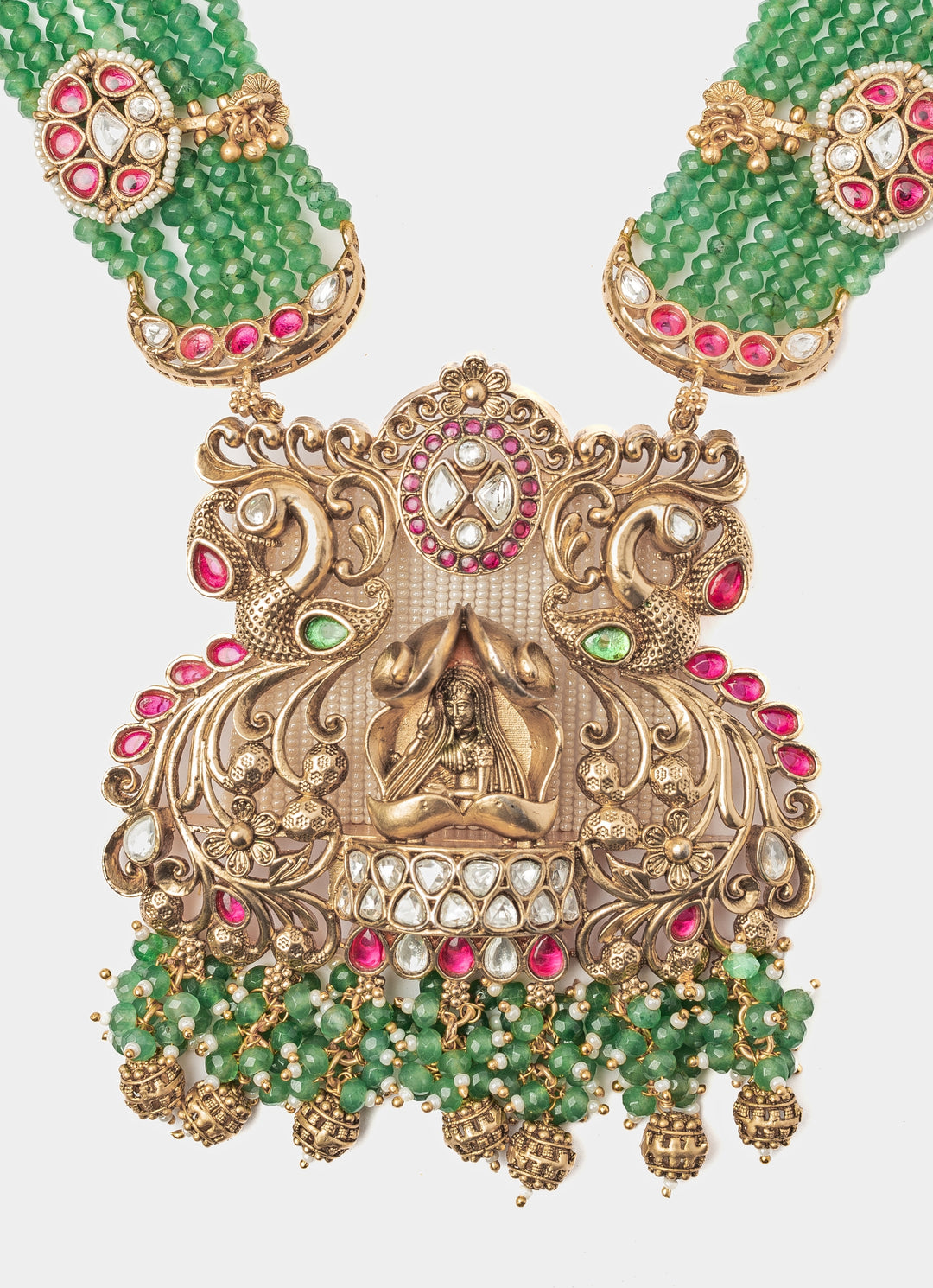 Gold Plated Green Long Necklace Set