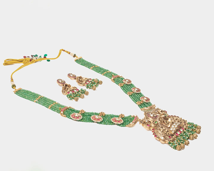 Gold Plated Green Long Necklace Set