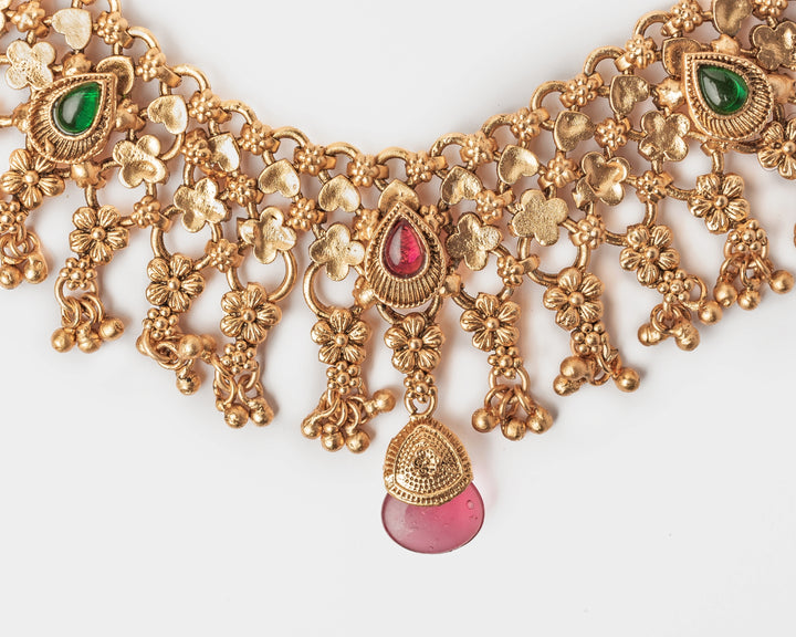 Gold Plated Multi Beaded Short Necklace Set