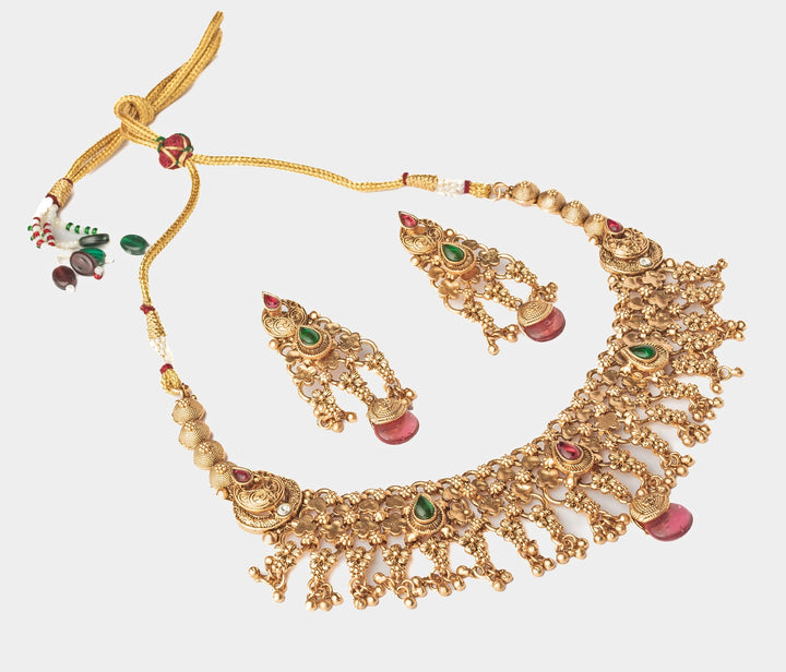 Gold Plated Multi Beaded Short Necklace Set