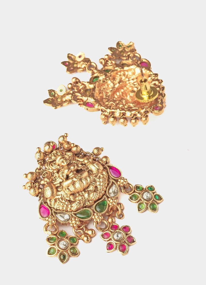 Gold Plated Temple Choker Necklace Set With Maang Tikka