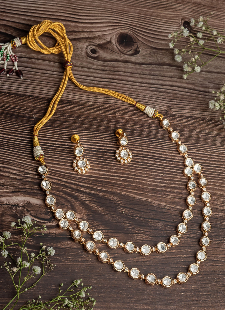 Gold Plated Two Layered Diamond Short Necklace Set