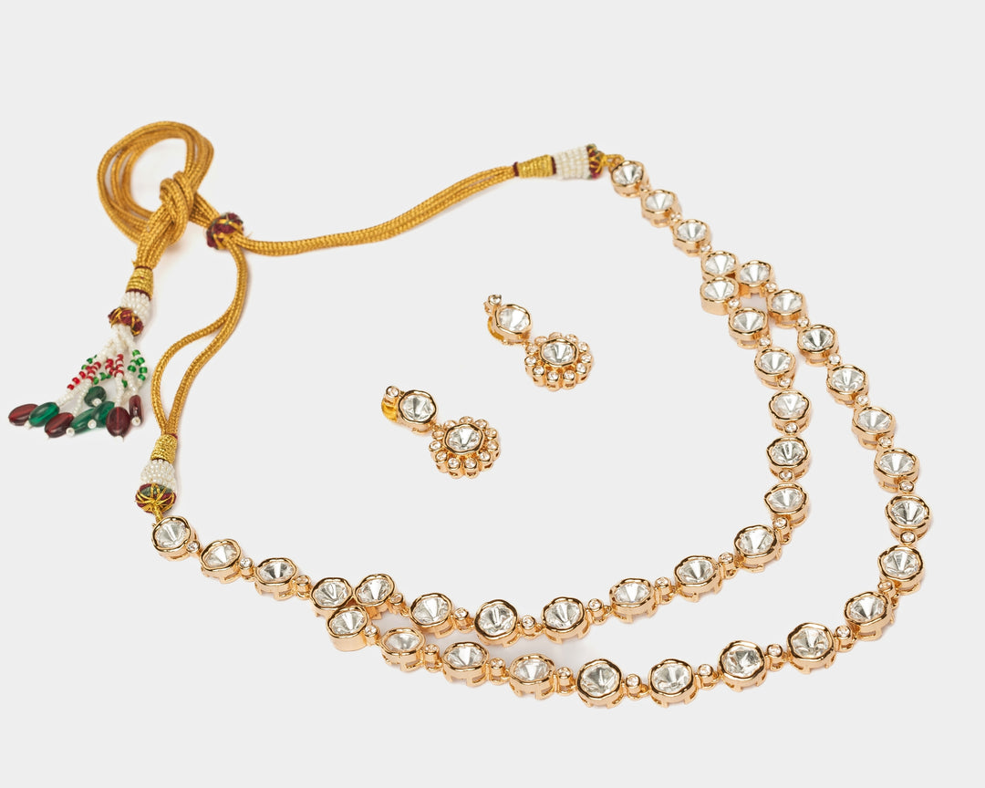Gold Plated Two Layered Diamond Short Necklace Set