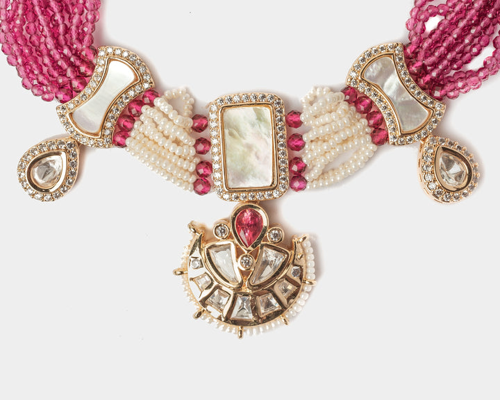 Gold Plated White Polki Beaded Choker Necklace Set