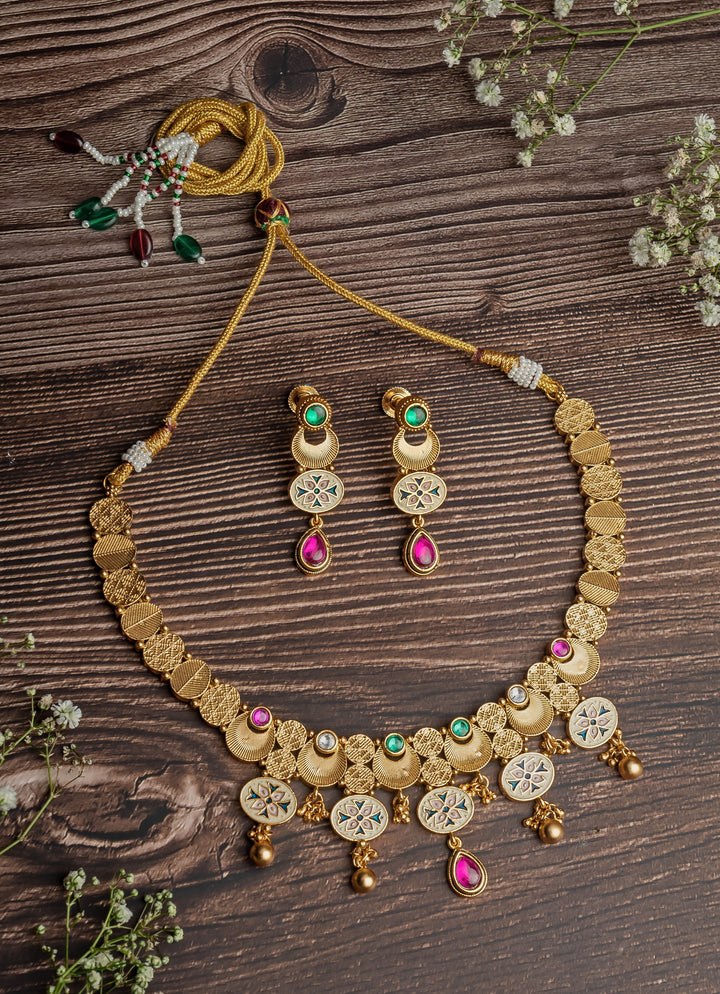 Gold Plated Multi Beaded Choker Necklace Set