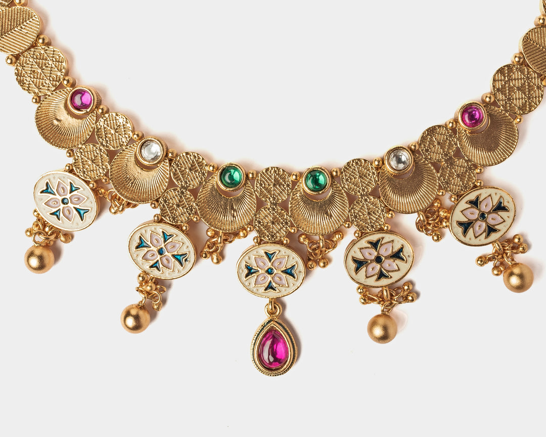 Gold Plated Multi Beaded Choker Necklace Set