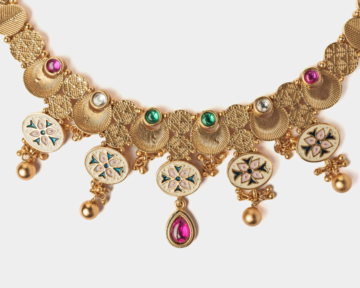 Gold Plated Multi Beaded Choker Necklace Set