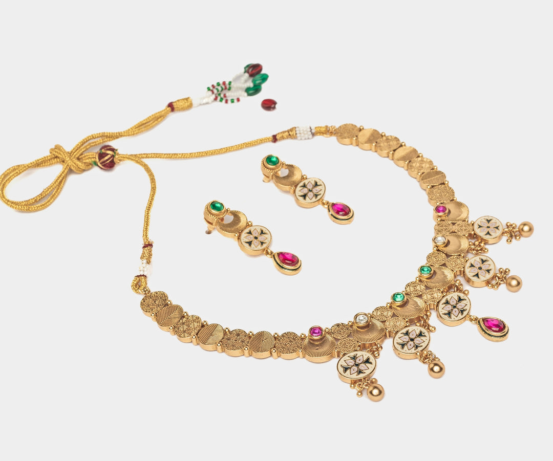 Gold Plated Multi Beaded Choker Necklace Set