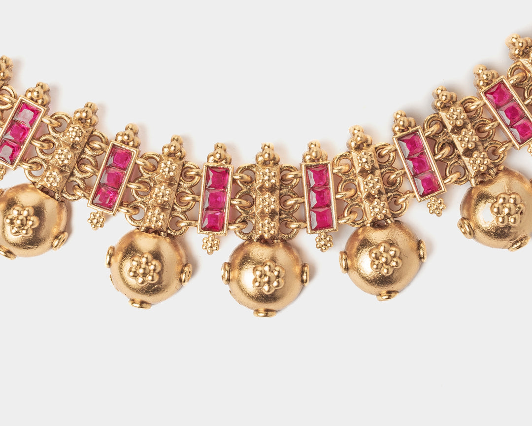 Gold Plated Pink Stone Choker Necklace Set