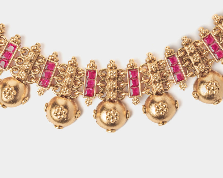 Gold Plated Pink Stone Choker Necklace Set