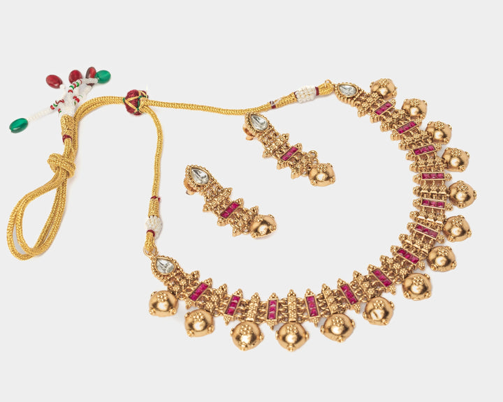 Gold Plated Pink Stone Choker Necklace Set
