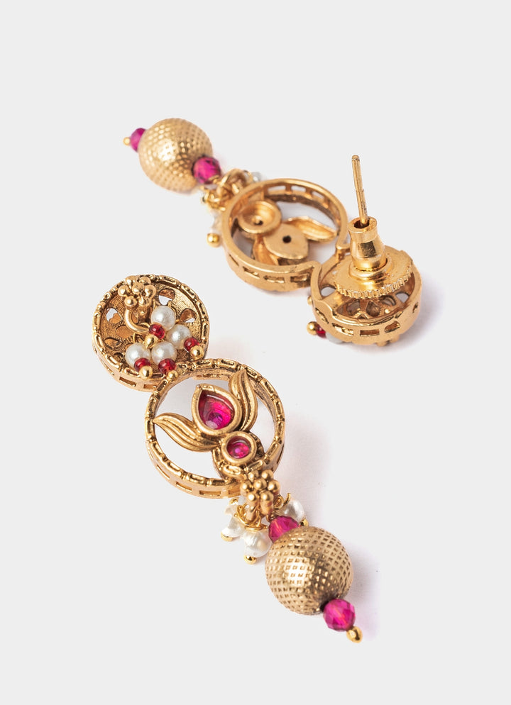 Gold Plated White And Pink Choker Necklace Set