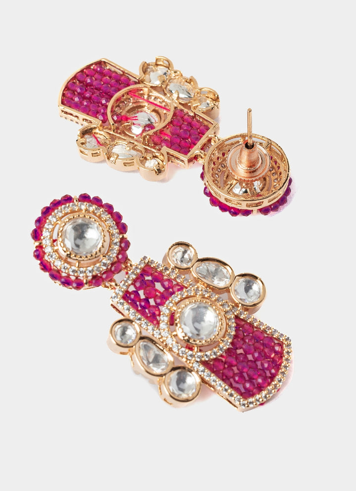 Gold Plated Pink Ruby And White Choker Necklace Set