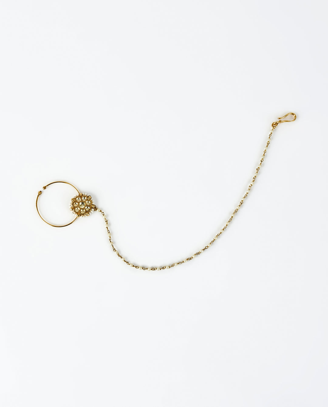 Gold Plated White Kundan And Polki Nath With Chain