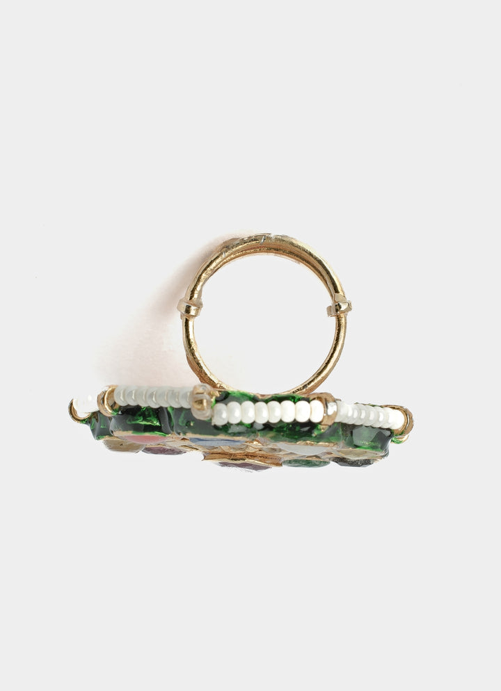 Gold Plated Multi Kundan And Polki Ring