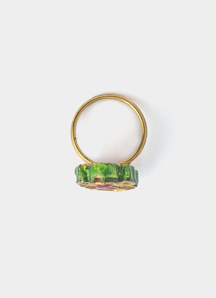 Gold Plated Pink Teardrop Kundan Ring