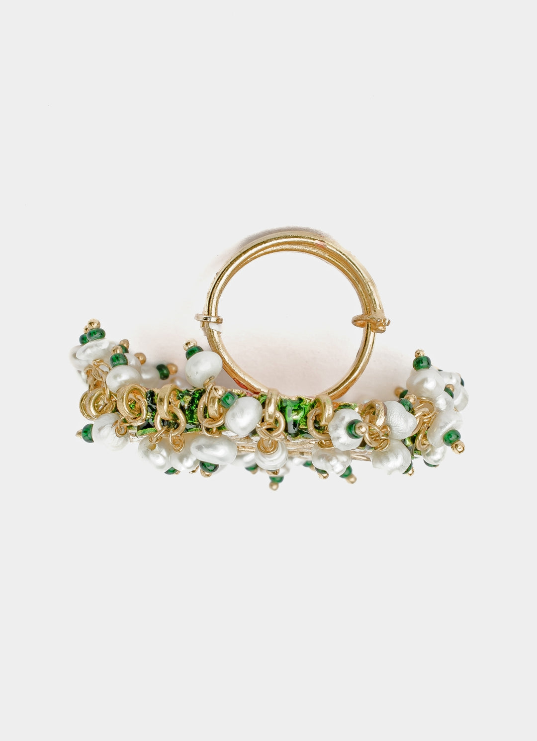 Gold Plated Green Kundan And Polki Ring