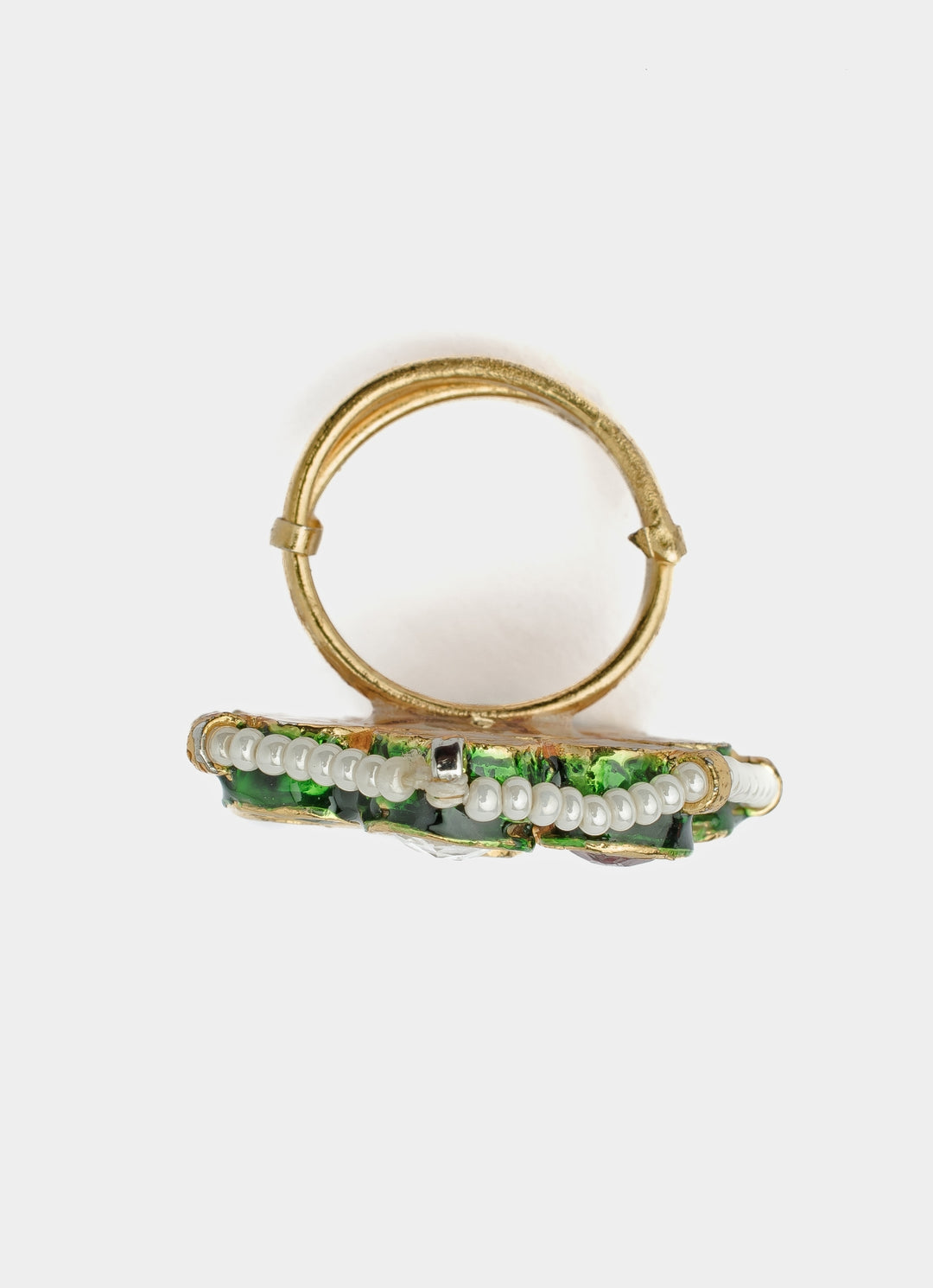 Gold Plated Multi Navratan Kundan And Polki Ring