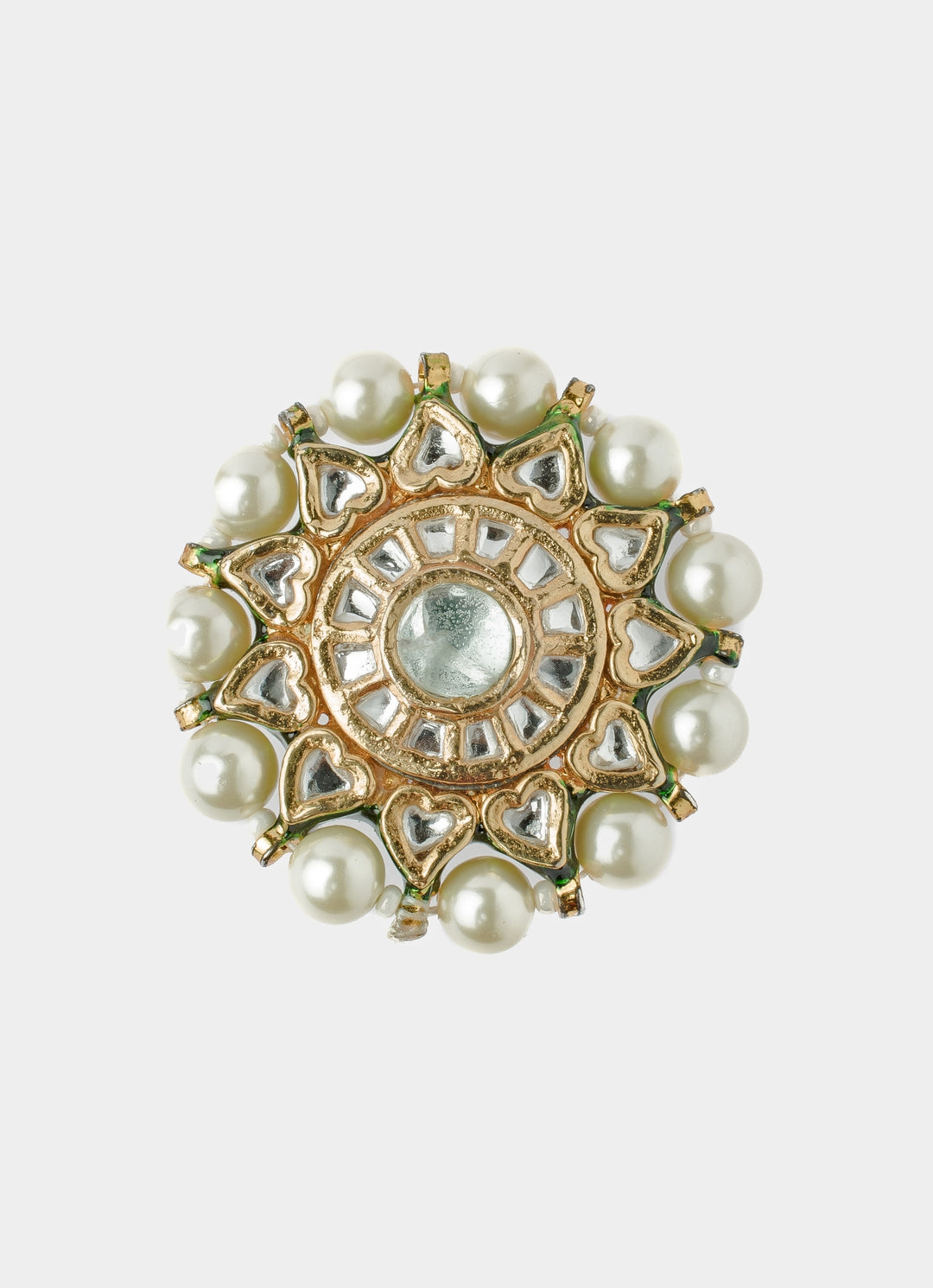 Gold Plated Green Kundan And Polki Ring