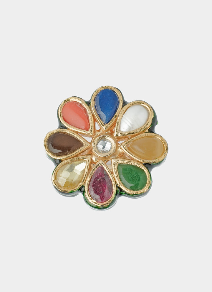 Gold Plated Navratan Kundan Ring