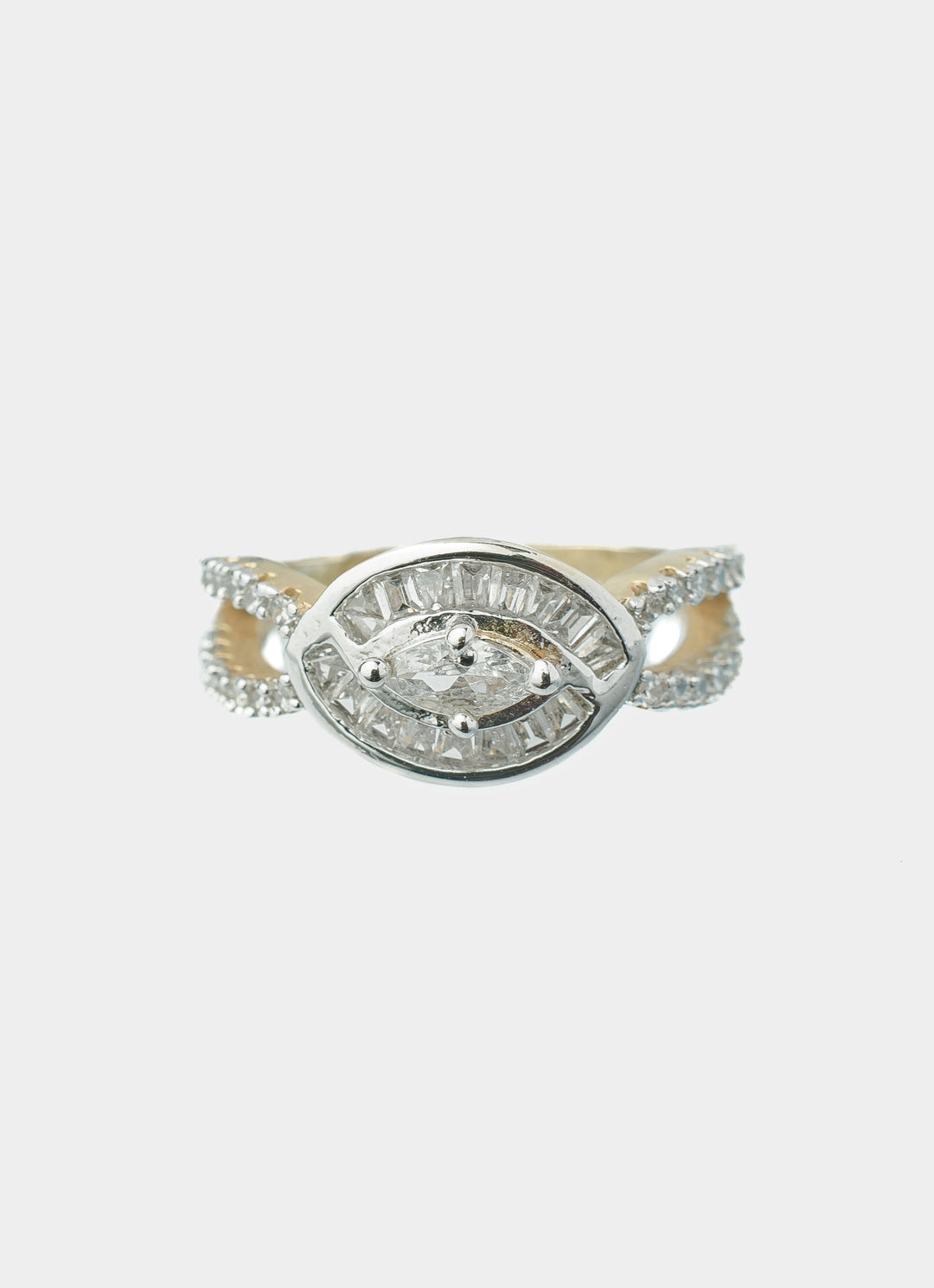 Silver Plated White Round Crystal Ring