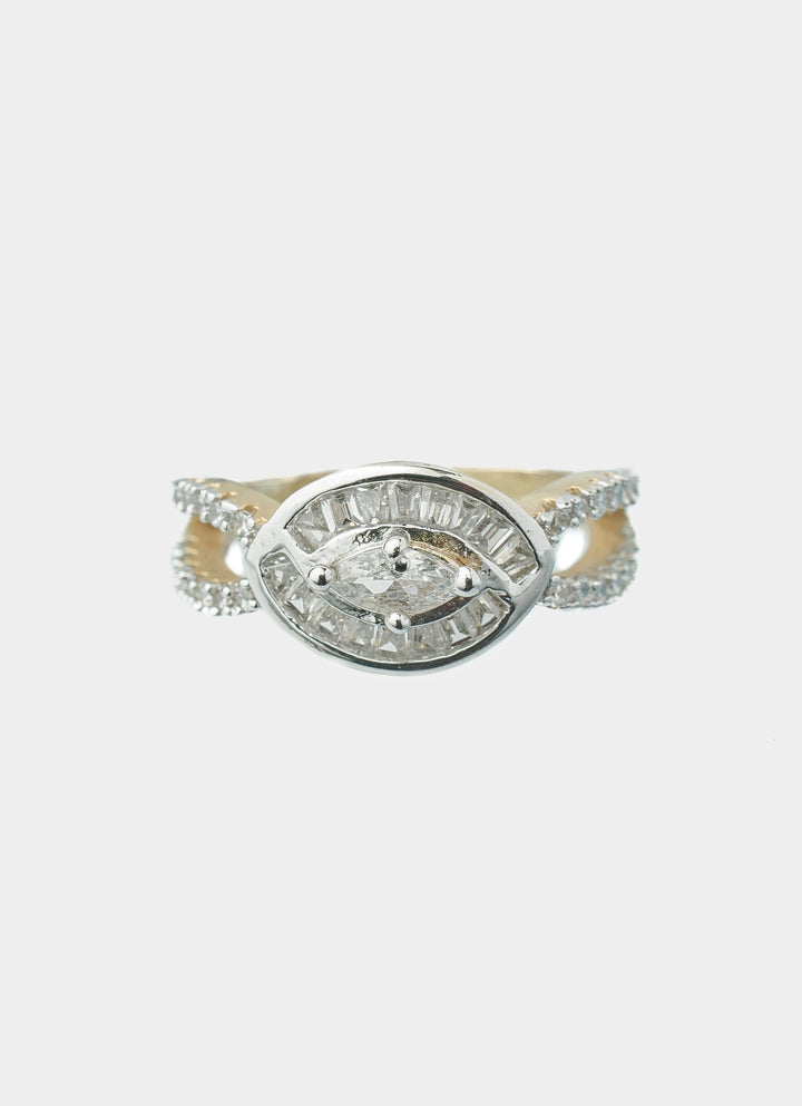 Silver Plated White Round Crystal Ring
