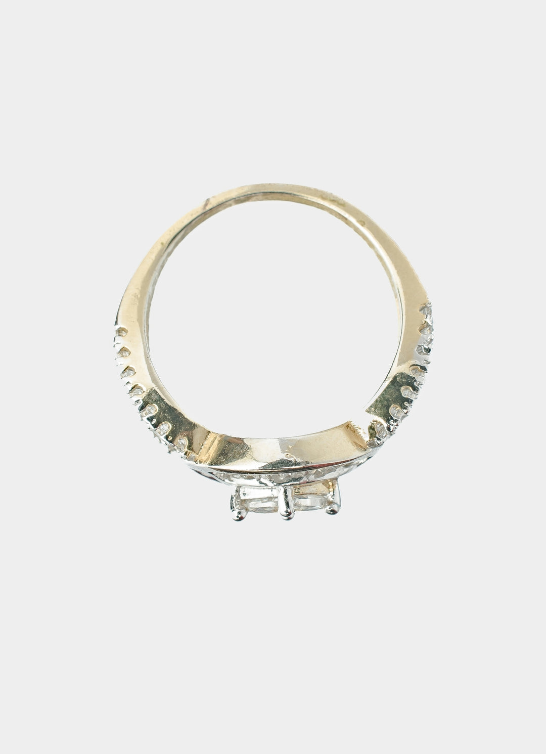 Silver Plated White Round Crystal Ring