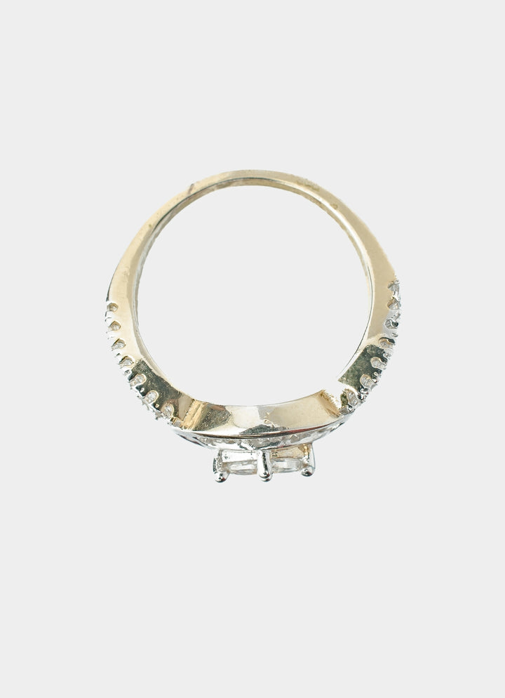 Silver Plated White Round Crystal Ring