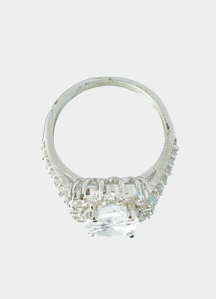 Silver Plated White Oval Cut Zircon Ring