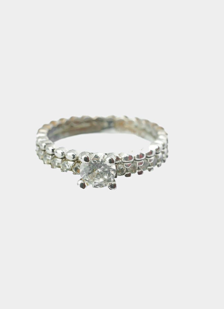 Silver Plated White Round Cut Zircon Ring