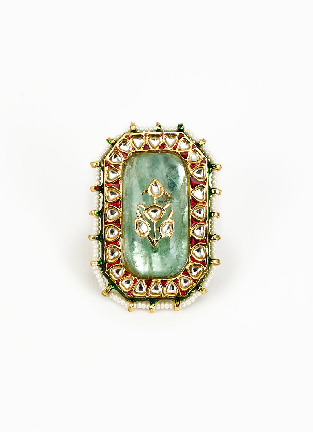 Gold Plated Green Meenakari Floral Ring
