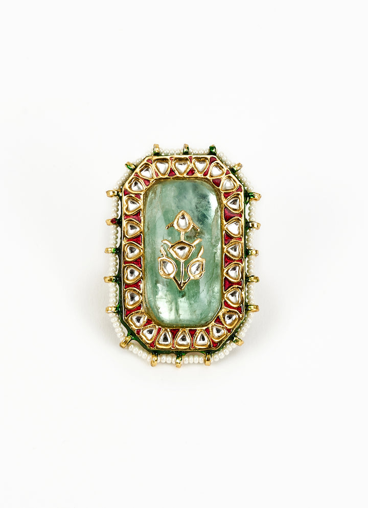 Gold Plated Green Meenakari Floral Ring