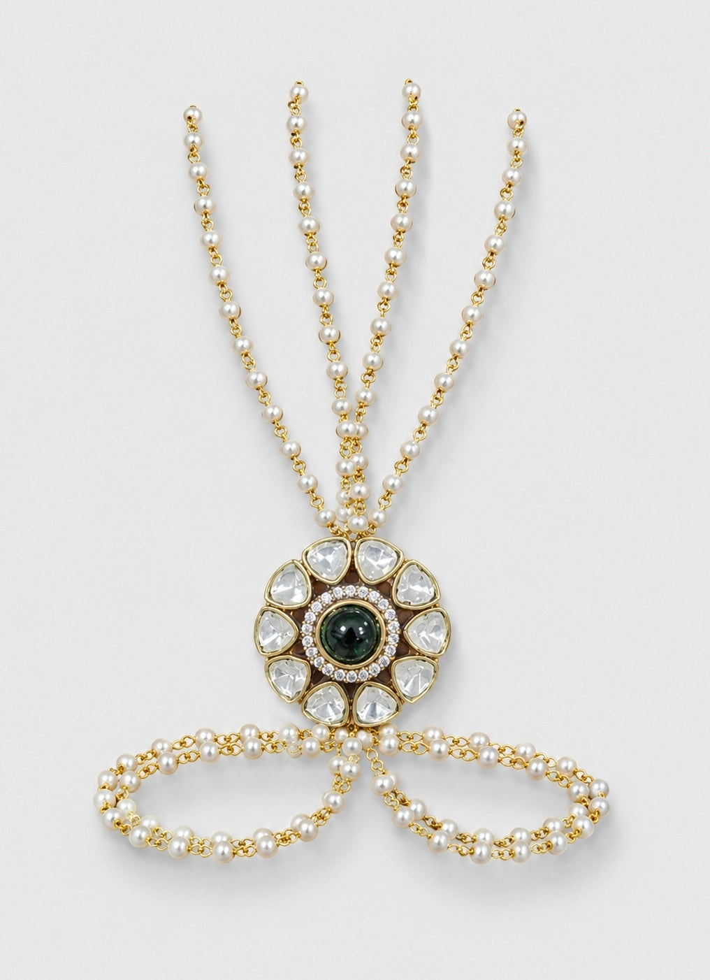 Polki And Pearl Floral Haathphool Bracelet