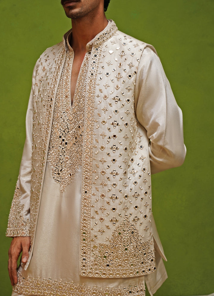 Ivory Tissue Silk Nehru Jacket Set