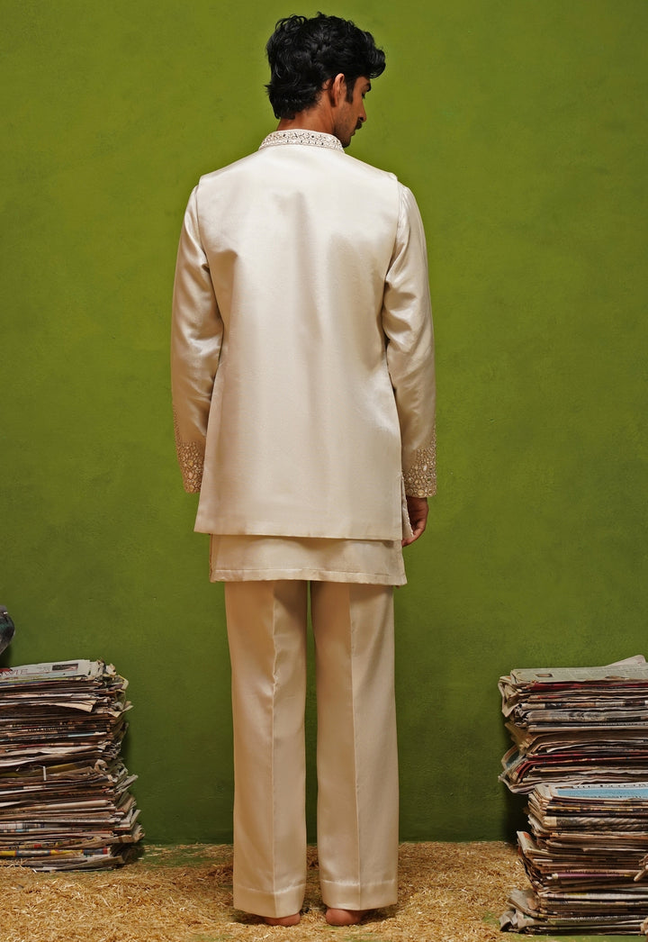 Ivory Tissue Silk Nehru Jacket Set