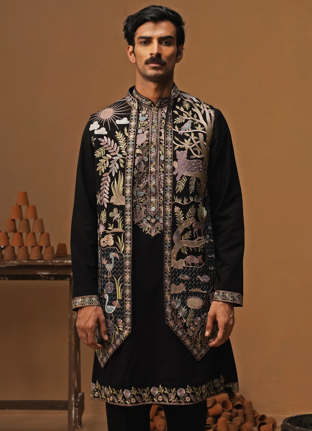 Black Georgette Kurta Jacket Set