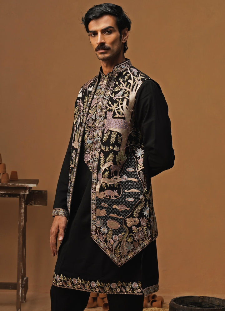 Black Georgette Kurta Jacket Set