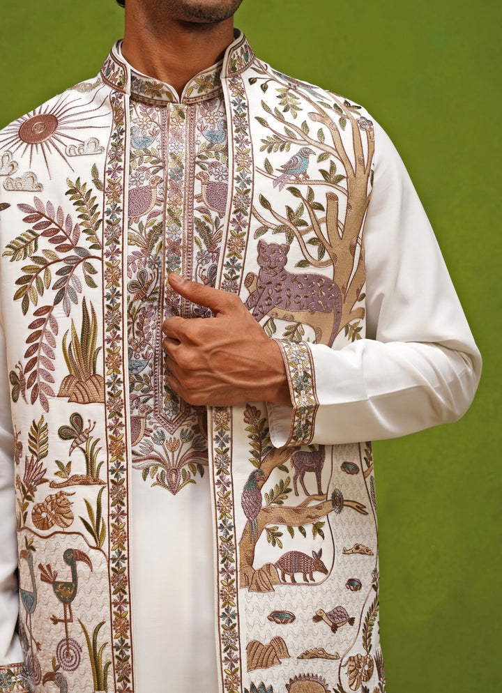 Ivory Georgette Kurta Set with Jacket