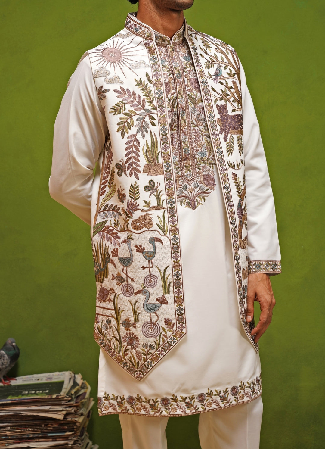 Ivory Georgette Kurta Set with Jacket