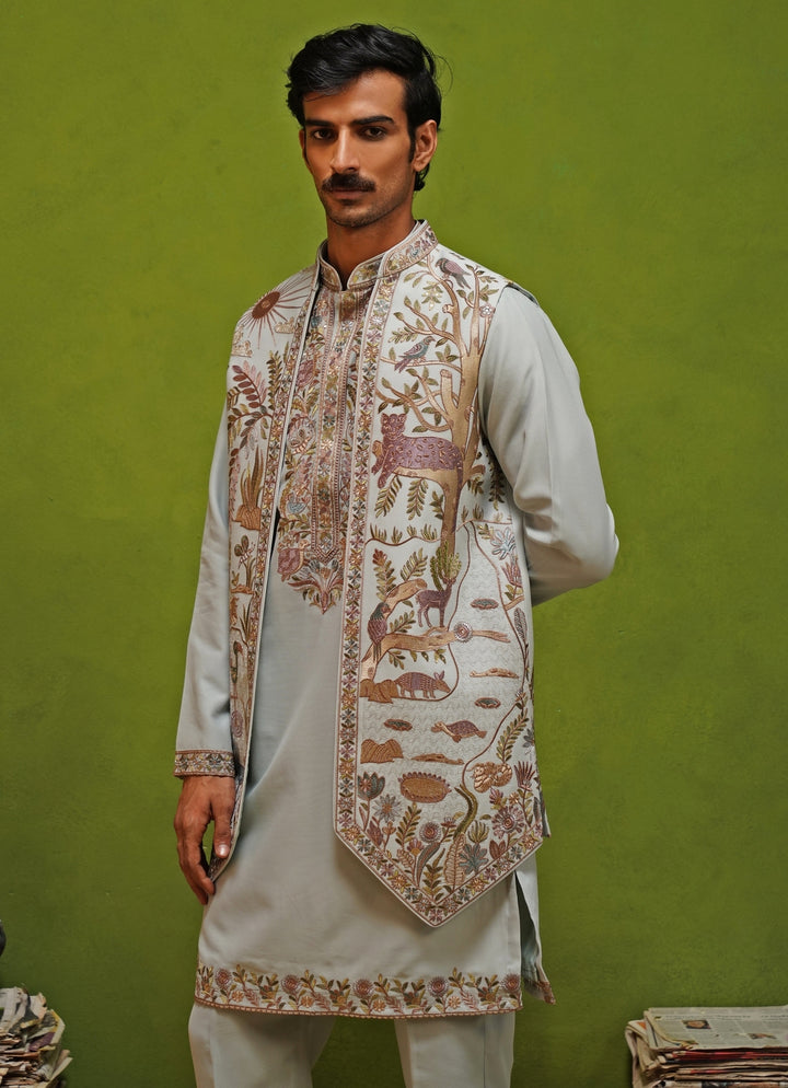 Sky Blue Georgette Kurta Jacket Set