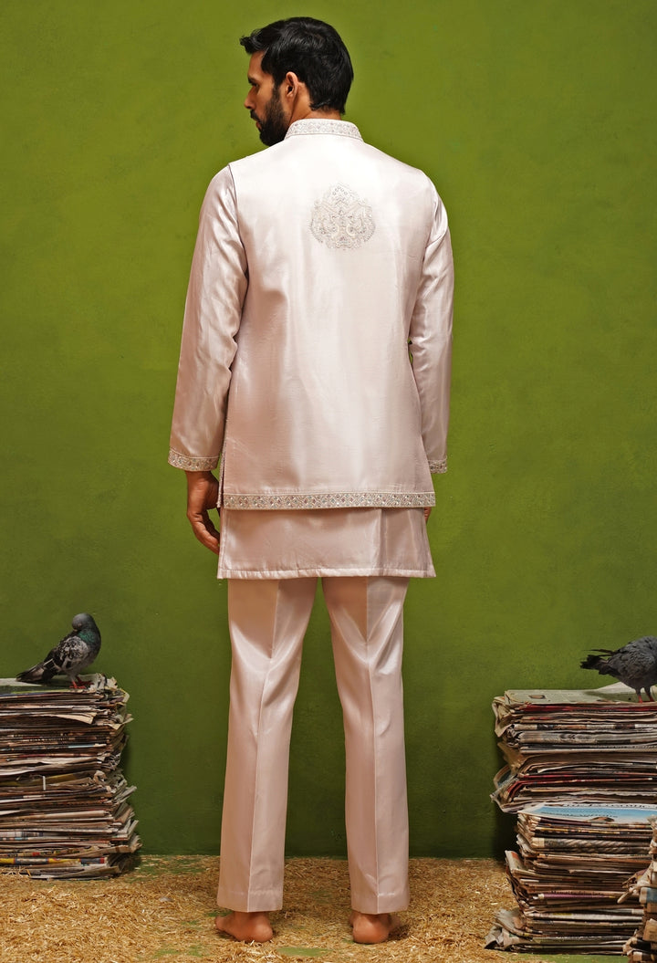 Blush Pink Satin Silk Kurta Jacket Set