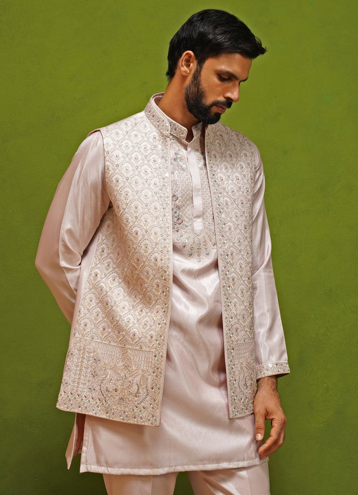 Blush Pink Satin Silk Kurta Jacket Set