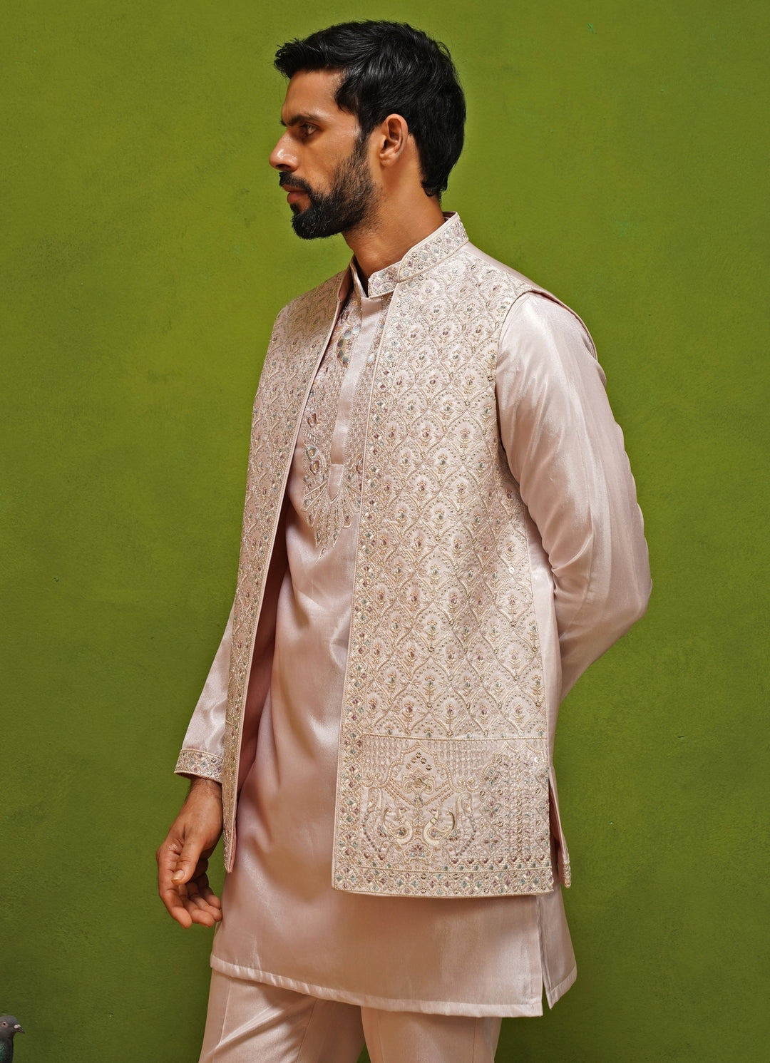 Blush Pink Satin Silk Kurta Jacket Set
