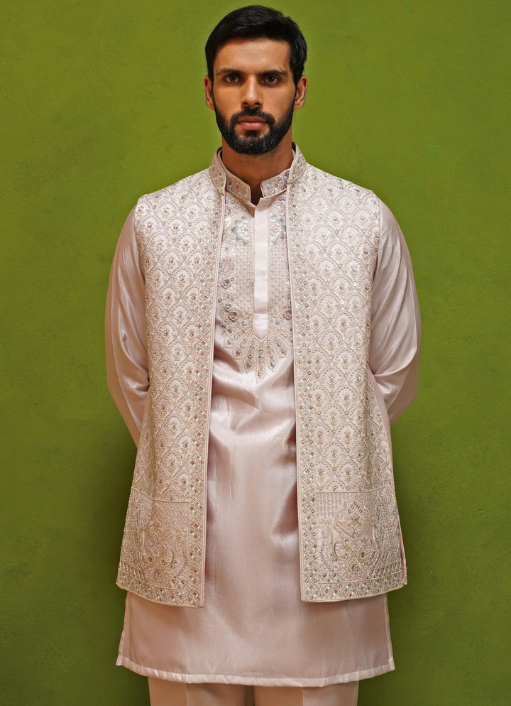 Blush Pink Satin Silk Kurta Jacket Set